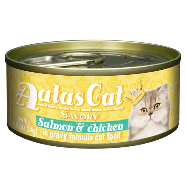 Aatas Cat Savory Salmon & Chicken in Gravy Canned Cat Food 80g Supply